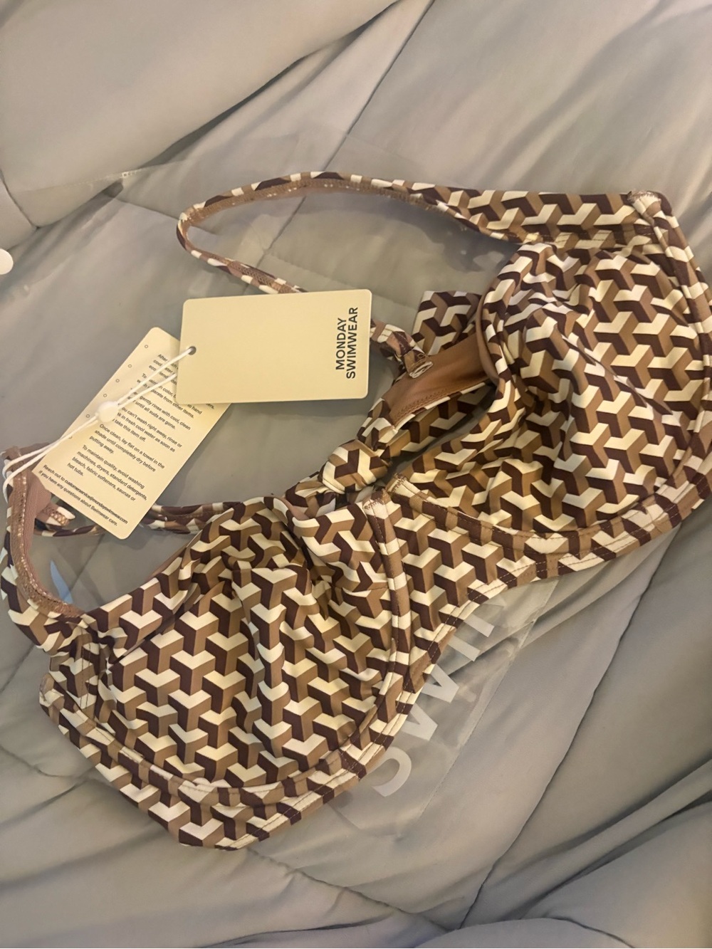 Monday Swimwear Brown and White Geometric Underwire Bikini Top (Capri Top)